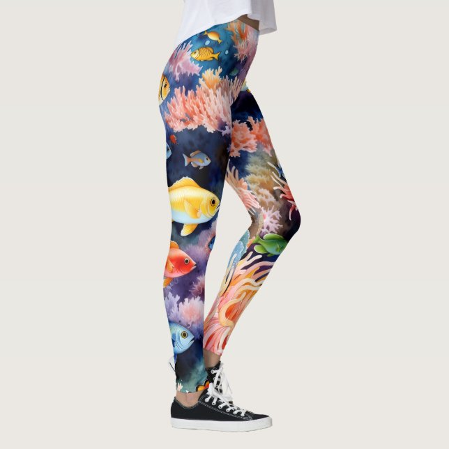 Vibrant Coral Reef Watercolor Leggings (Right)