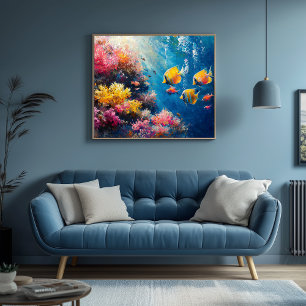 Vibrant Coral Reef with Tropical Fish Canvas Print