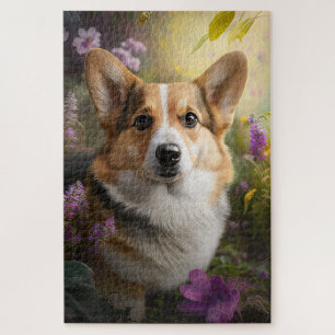 Vibrant Corgi: Artistic Garden Photography Jigsaw Puzzle
