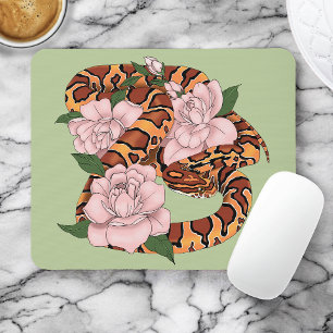 Vibrant Corn Snake Pink Peony Flowers Green Mouse Mat
