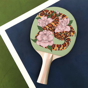 Vibrant Corn Snake Pink Peony Flowers Green Ping Pong Paddle