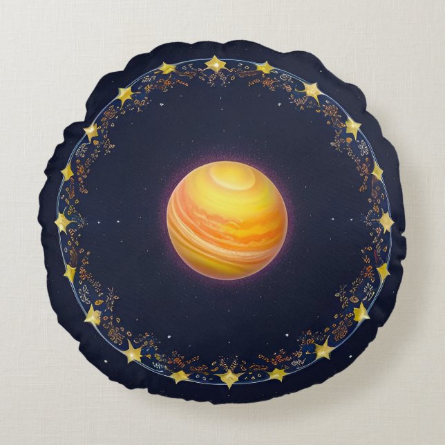 Vibrant Cosmic Artwork Round Cushion (Front)