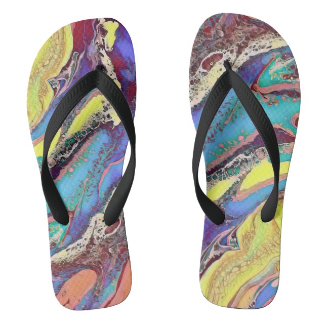 Vibrant Cosmic Flow: Multi-Colour Acrylic Abstract Flip Flops (Footbed)