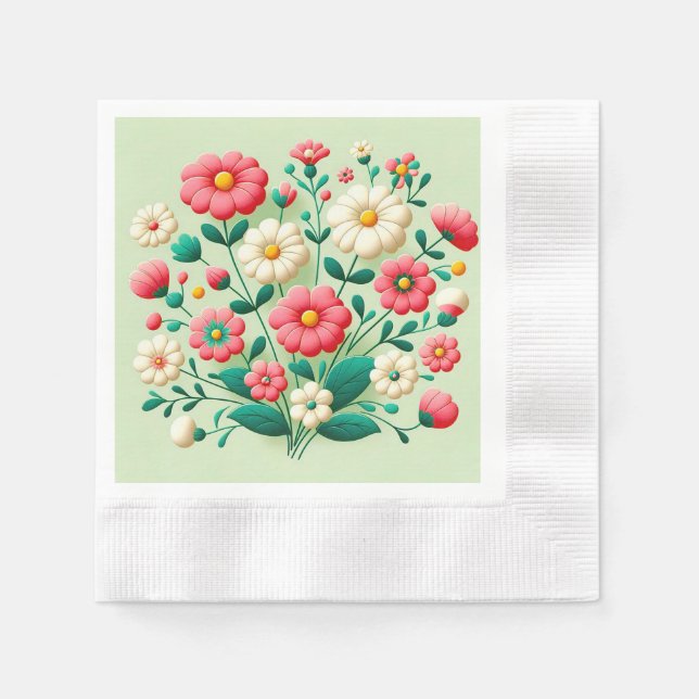Vibrant cottage style flowers napkin (Front)