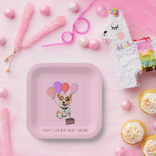 Vibrant Cotton Candy Pink Corgi Birthday  Paper Plate