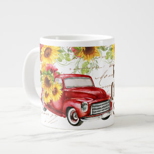 Vibrant Country Scene With Truck, Sunflowers quote Large Coffee Mug