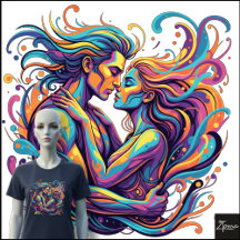 Vibrant Couple Embrace Psychedelic Flowing Art