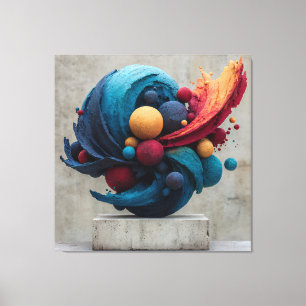 Vibrant Cracked Sphere Explosive Color Sculpture Canvas Print