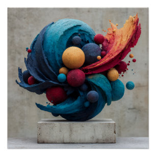Vibrant Cracked Sphere Explosive Color Sculpture Poster