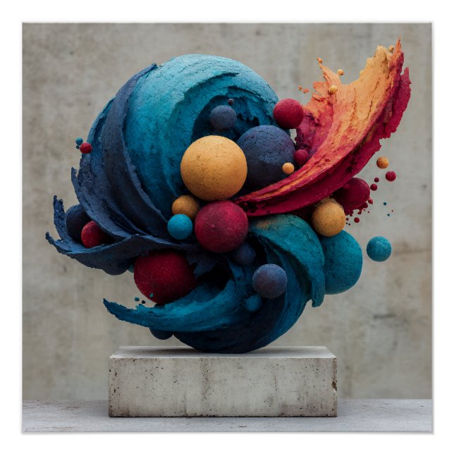Vibrant Cracked Sphere Explosive Color Sculpture Poster (Front)