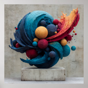 Vibrant Cracked Sphere Explosive Color Sculpture Poster