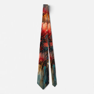 Vibrant Crimson Petals Red and Teal Floral Tie