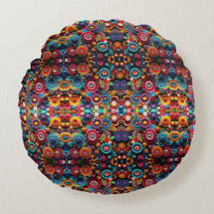 Vibrant Crochet Design Round Cushion
