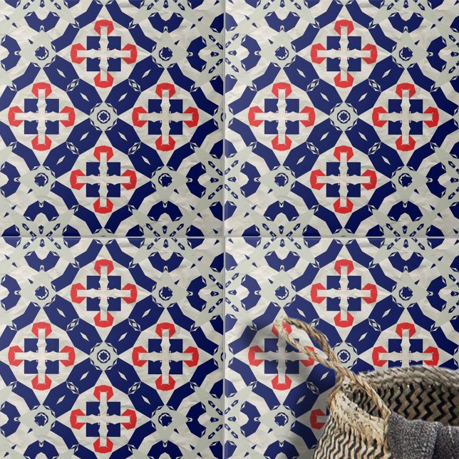 Vibrant Cross Mosaic in Navy Blue, Red and Grey Tile (Creator Uploaded)