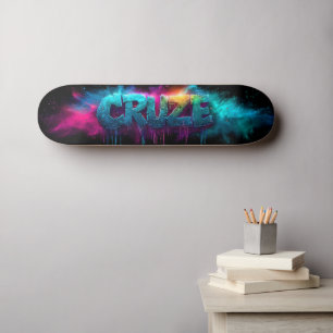 Vibrant "Cruze" Logo with Colorful Powder Skateboard