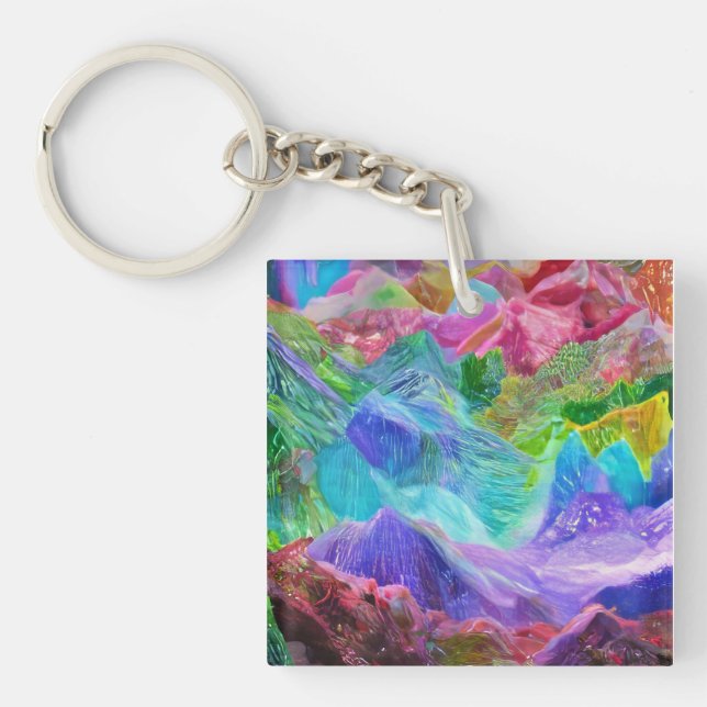 Vibrant Crystal Mountain Abstract  Key Ring (Front)