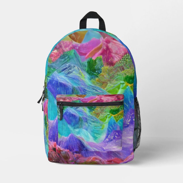 Vibrant Crystal Mountain Abstract  Printed Backpack (Front)
