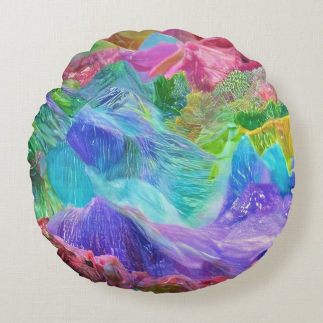 Vibrant Crystal Mountain Abstract  Round Cushion (Front)
