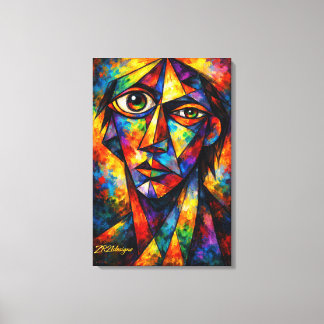Vibrant Cubist Face Abstract Modern Art Canvas Print