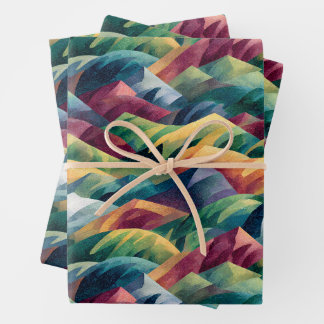 Vibrant Cubist Hills | Crystalline Peak Art Set of Wrapping Paper Sheet