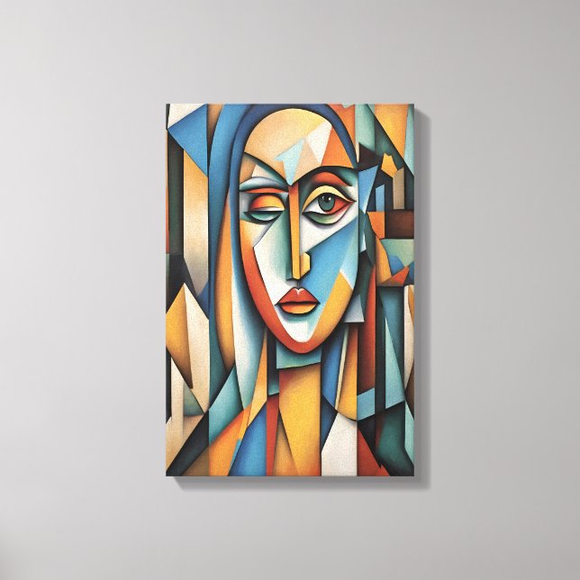 Vibrant Cubist Portrait Abstract Geometric Art Canvas Print (Front)