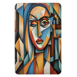 Vibrant Cubist Portrait Abstract Geometric Art Magnet
