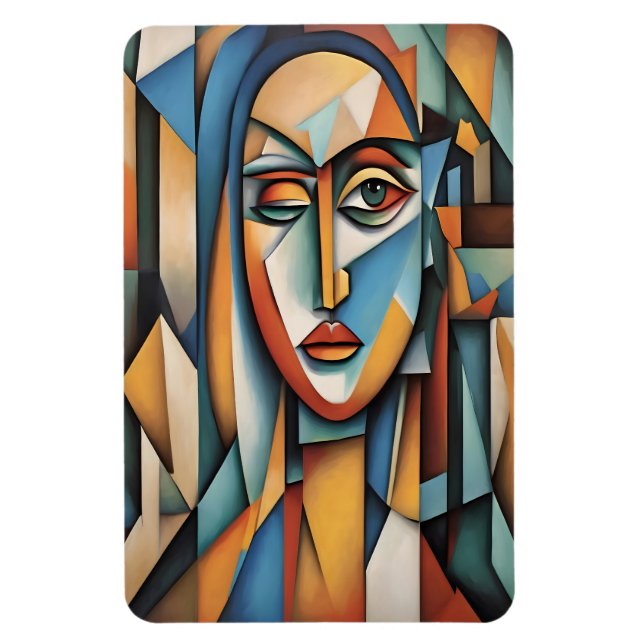 Vibrant Cubist Portrait Abstract Geometric Art Magnet (Vertical)