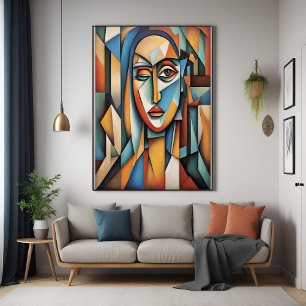 Vibrant Cubist Portrait Abstract Geometric Art Poster