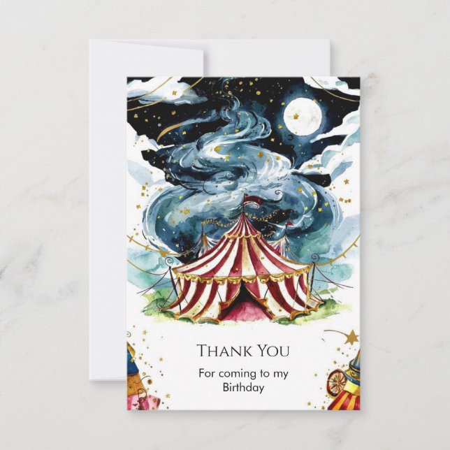 Vibrant Custom Circus Birthday Thank You Card (Front)