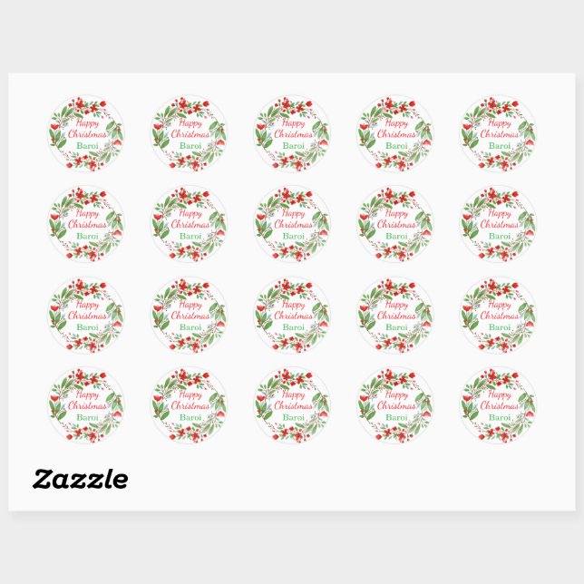 Vibrant Custom Merry Christmas Holiday Design Classic Round Sticker (Sheet)