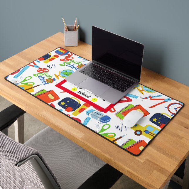 Vibrant Customisable Back to School Pattern Desk Mat (Office 2)