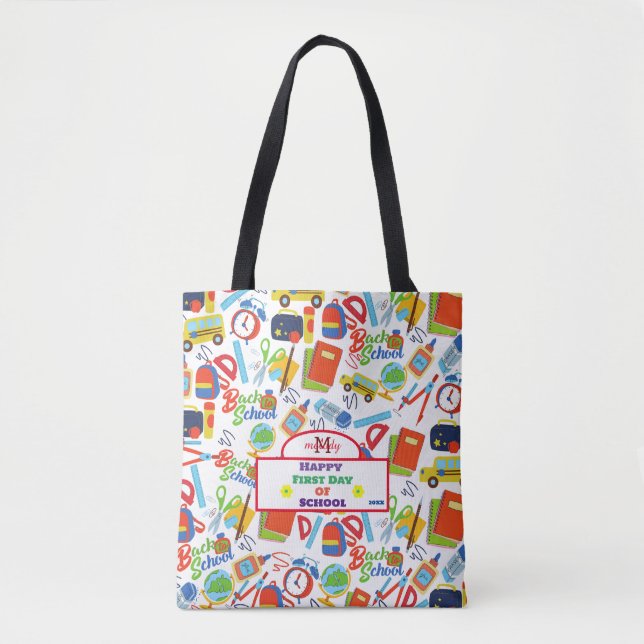 Vibrant Customisable Back to School Pattern Tote Bag (Front)