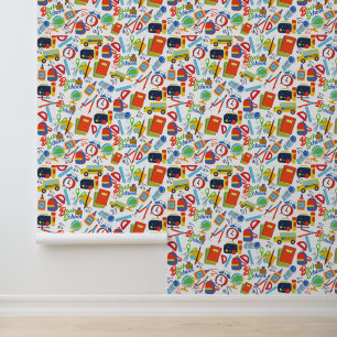 Vibrant Customisable Back to School Pattern Wallpaper