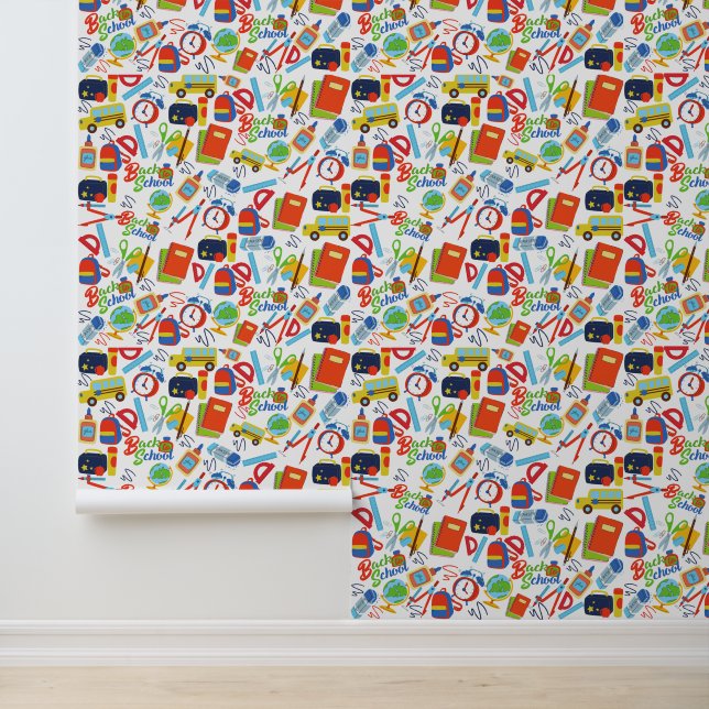 Vibrant Customisable Back to School Pattern Wallpaper (Application)