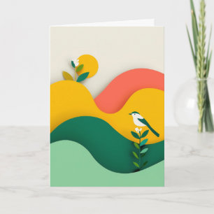 Vibrant Cut-Paper Bird Bloom Card