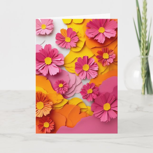 Vibrant Cut-Paper Cosmos Card (Front)