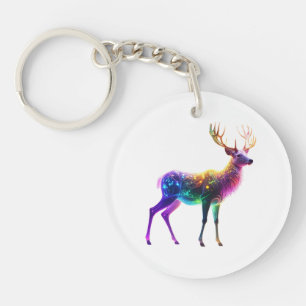 Vibrant Cute Glowing Neon Deer Art Key Ring