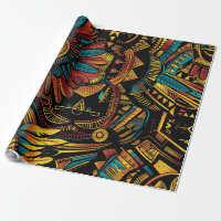 Vibrant Cyan "Aztec Dream" Artful Wrapping Paper