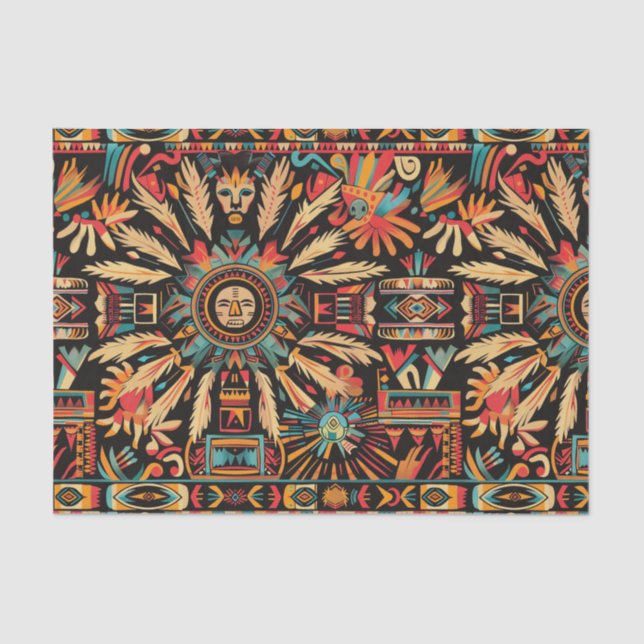 Vibrant Cyan "Aztec Dream" Decorative Tissue Paper (Front)