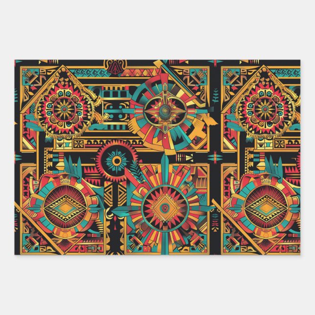Vibrant Cyan "Aztec Dream" Wrapping Matte Paper Sh (Front)