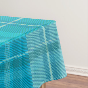 Vibrant Cyan Electric Blue Plaid Aesthetic Tablecloth