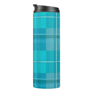 Vibrant Cyan Electric Blue Plaid Aesthetic Thermal Tumbler