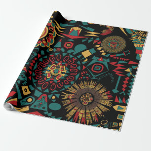 Vibrant Cyan "Heritage-Inspired Patterns" Gift Wra Wrapping Paper
