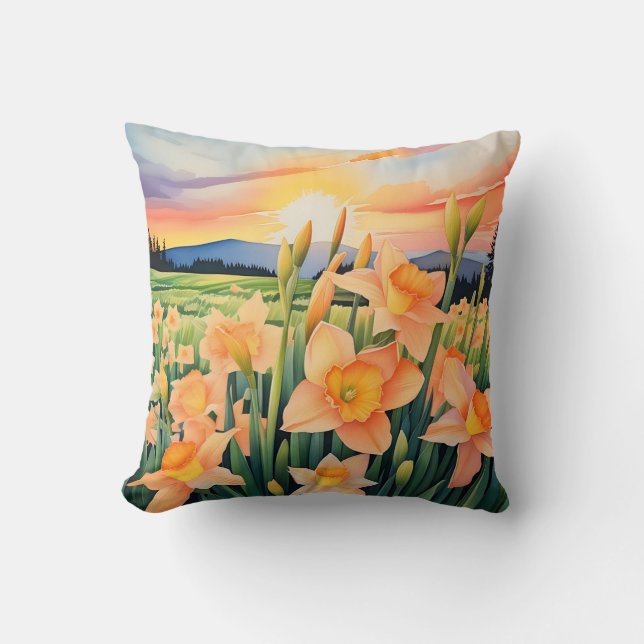 Vibrant Daffodil Meadow Cushion (Front)