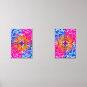 Vibrant Dahlia Bloom-Pink, Blue & Yellow Abstract