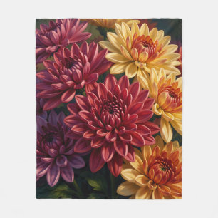 Vibrant Dahlia Floral Bouquet Fleece Blanket