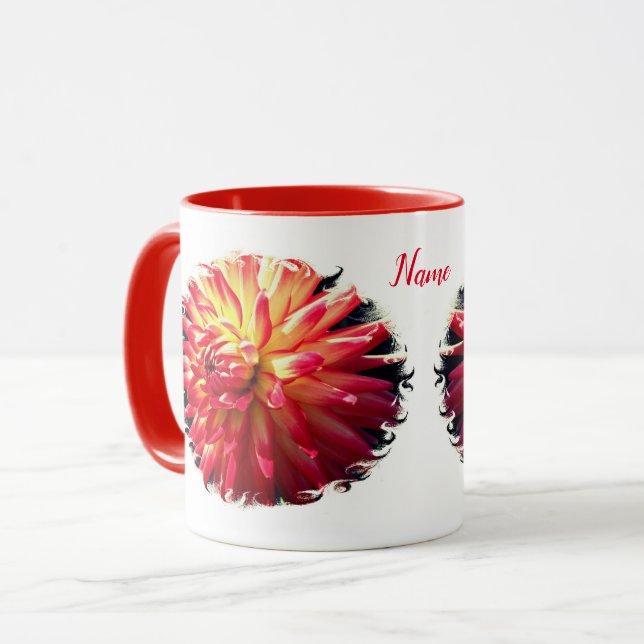 Vibrant Dahlia Flower Personalised Mug (Front Left)