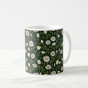 Vibrant Daisy Pattern with Lush Green Accents Coffee Mug