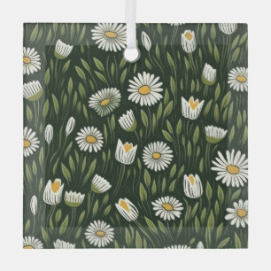 Vibrant Daisy Pattern with Lush Green Accents Glass Tree Decoration