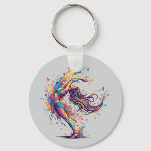 Vibrant Dance Flow Abstract Female Art Key Ring